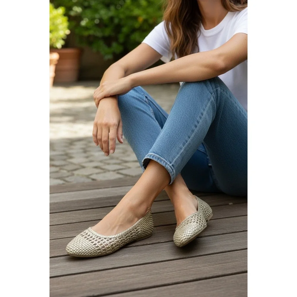 ANA KNOLL Gold Woven Ballet Flats Shoes Women's‎ Size 7.5 M